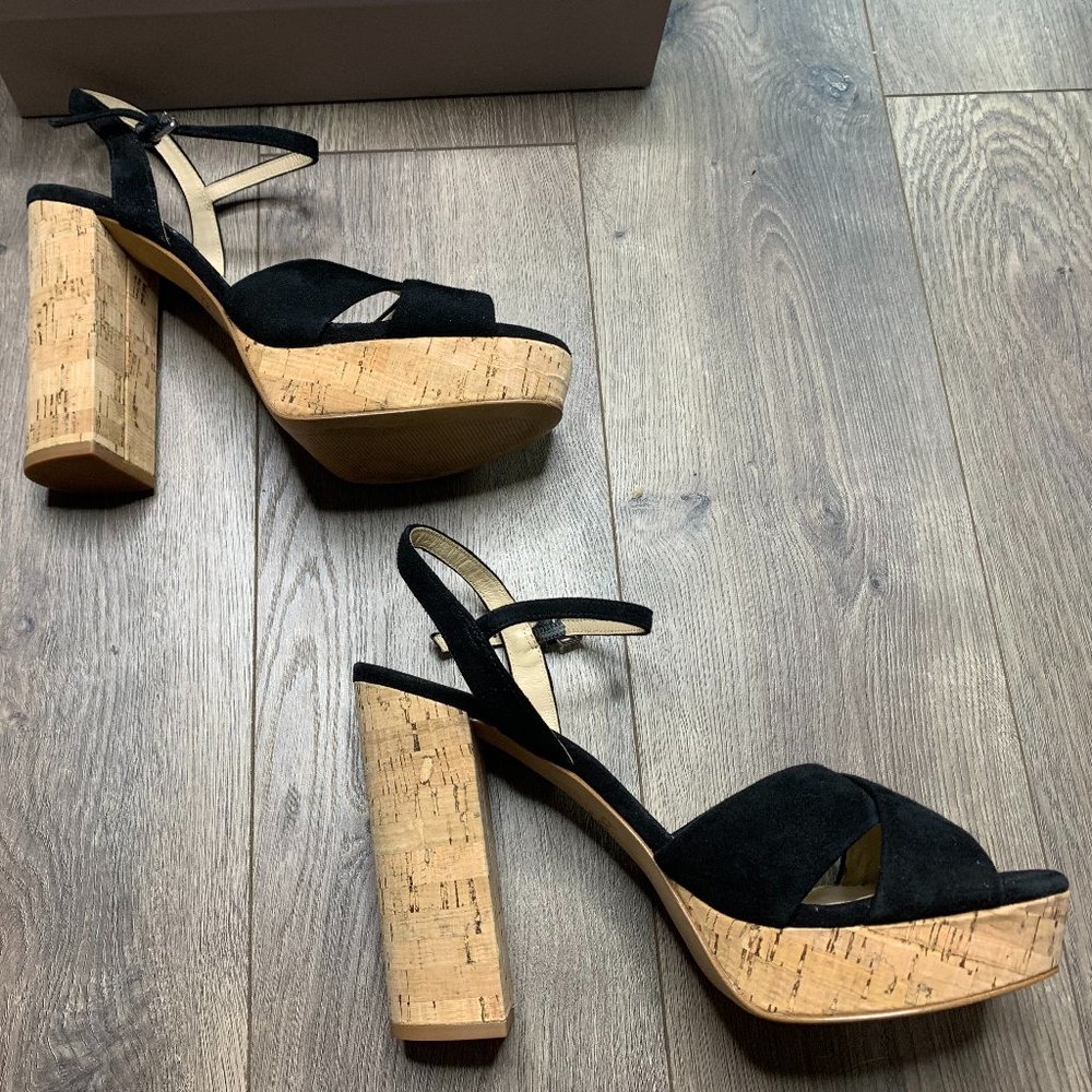 Botkier | Size 10 Black Velvet Open Toe Cork Heels - image 5